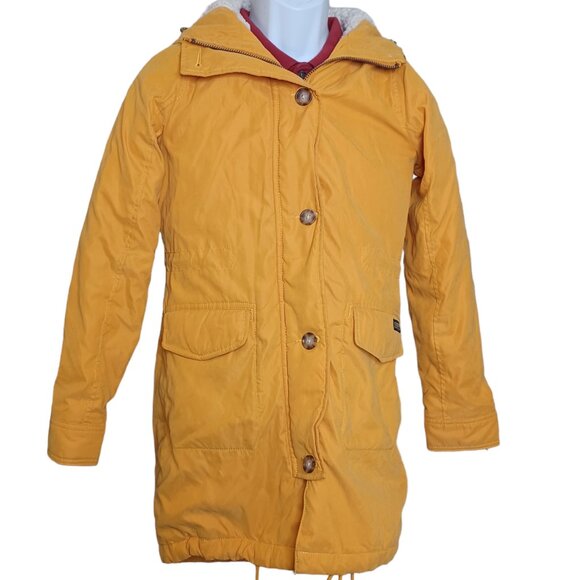 Abercrombie and Fitch Womens Hooded Jacket XS Yellow Sherpa Lining Zip Buttons - Picture 1 of 9